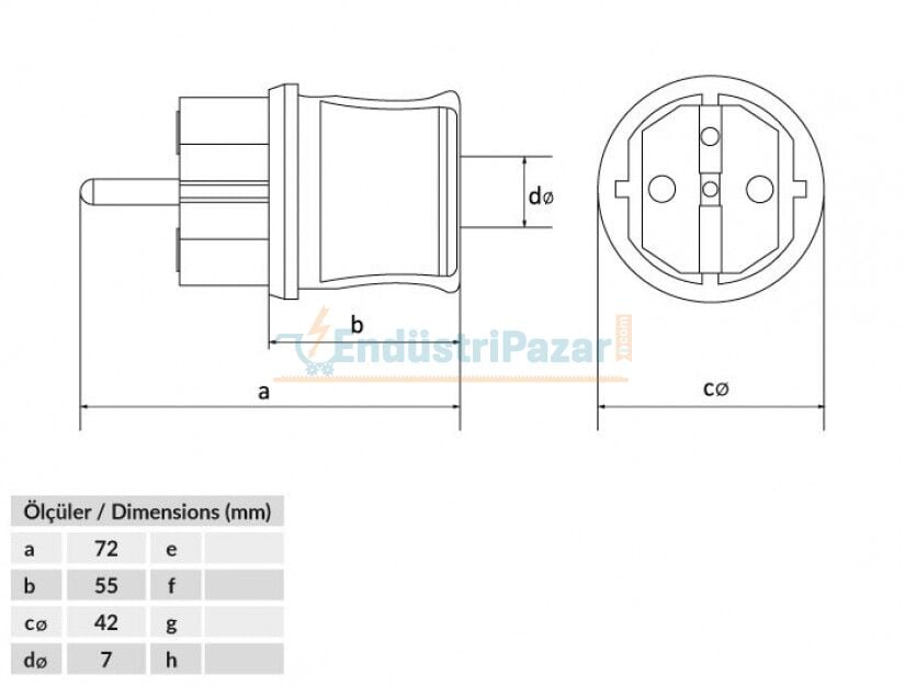 1*16A Düz Fiş Gri IP44 BY5-1402-2011 BEMİS