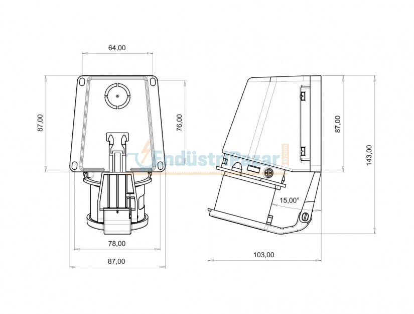 3*16A 110V 90° Eğik Duvar Fiş (Yaylı Kapaklı) IP44 BC1-1303-2235 BEMİS