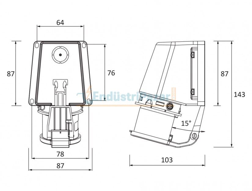 3*16A 220V 90° Eğik Duvar Fiş (Yaylı Kapaklı) IP44 BC1-1403-2235 BEMİS