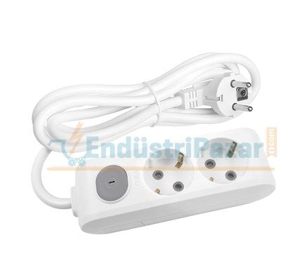 İkili Priz Anahtarlı Topraklı Çocuk Korumalı 1 Metre Kablolu Multi-Let 90117201 VİKO
