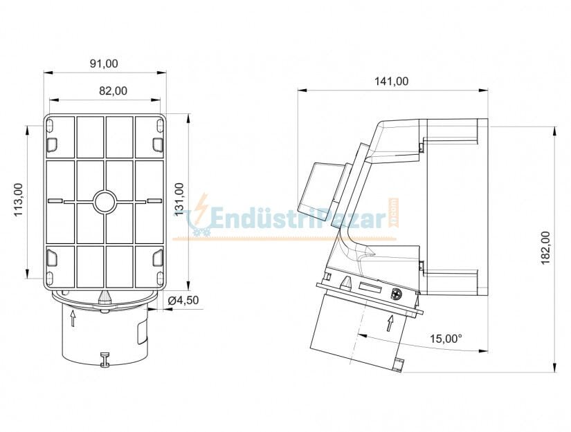 5*16A 380V 90° Eğik Pako Şalterli Duvar Fiş IP44 BC1-1505-2240 BEMİS