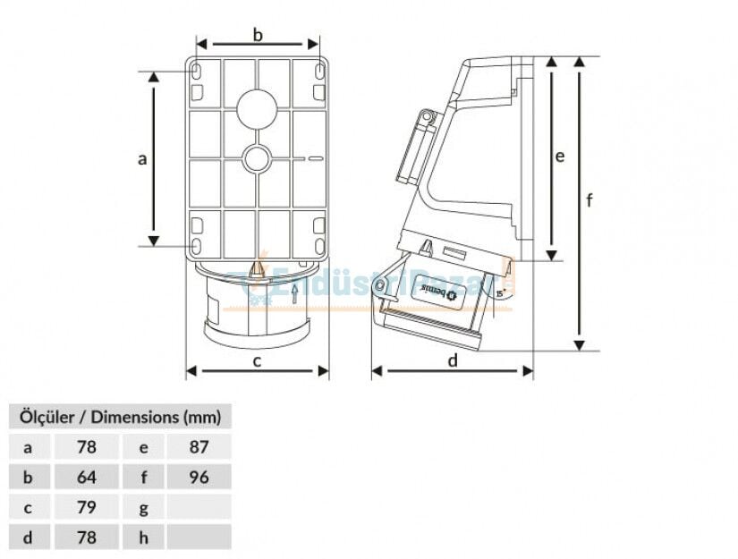 5*16A 380V 90° Eğik Pano Prizli Duvar Priz IP44 BC1-1505-2537 BEMİS