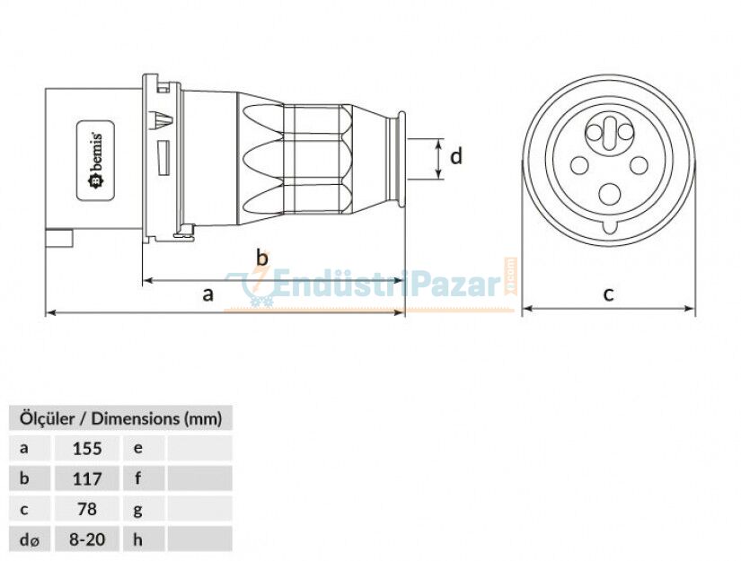 5*16A 380V Enversör Düz Fiş IP44 BC1-1505-2050 BEMİS