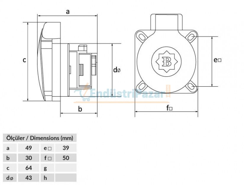 1*16A Pano Prizi Siyah IP44 BY9-1402-2700 BEMİS