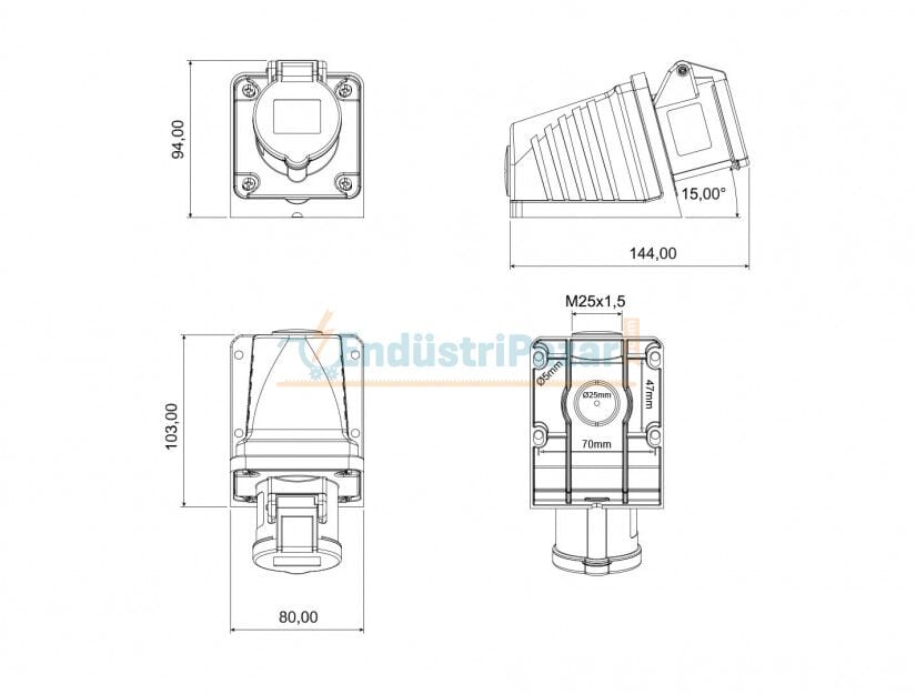 3*16A 110V 90° Eğik Duvar Priz IP44 BC1-1303-2535 BEMİS