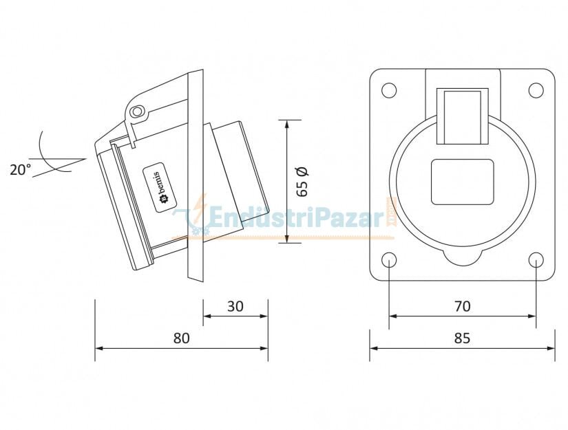 3*16A 220V 45° Eğik Makine Priz IP44 BC1-1403-2420 BEMİS