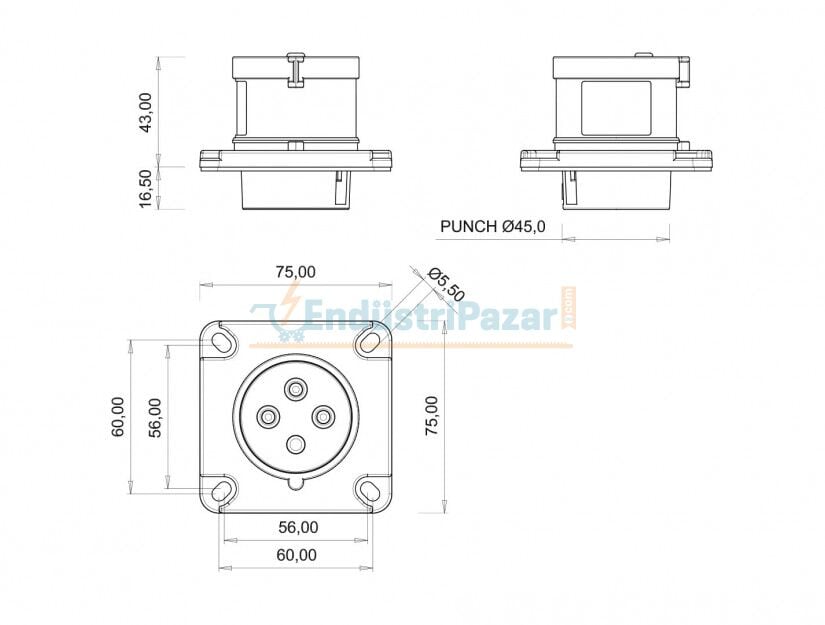4*16A 380V Makine Fişi IP44 BC1-1504-2114 BEMİS