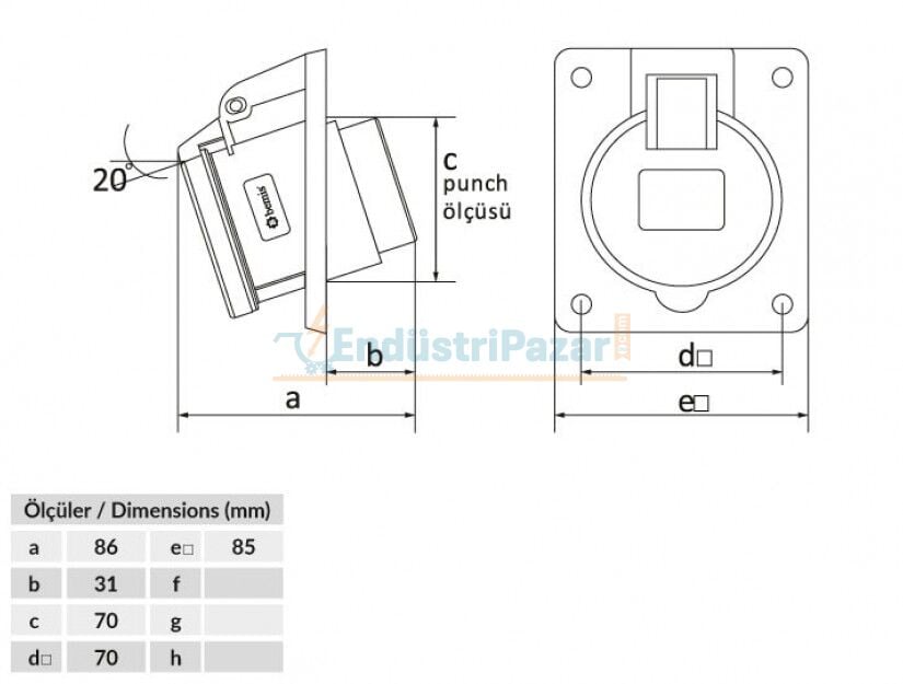4*16A 380V 45° Eğik Makine Priz IP44 BC1-1504-2420 BEMİS