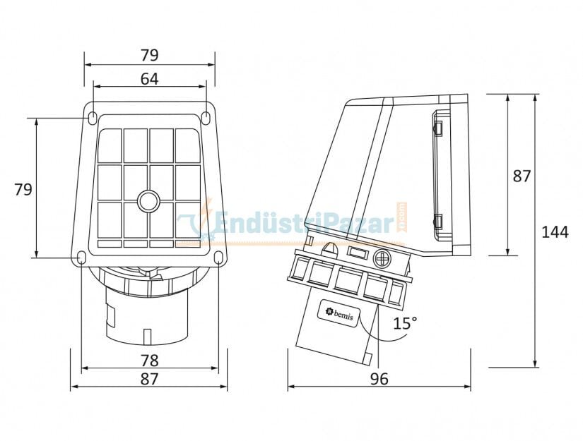 4*16A 380V 90° Eğik Duvar Fiş IP67 BC1-1504-7236 BEMİS