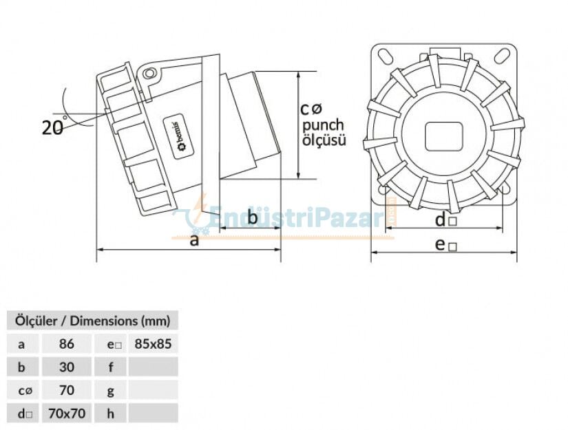 4*16A 380V 45° Eğik Makine Priz IP67 BC1-1504-7420 BEMİS