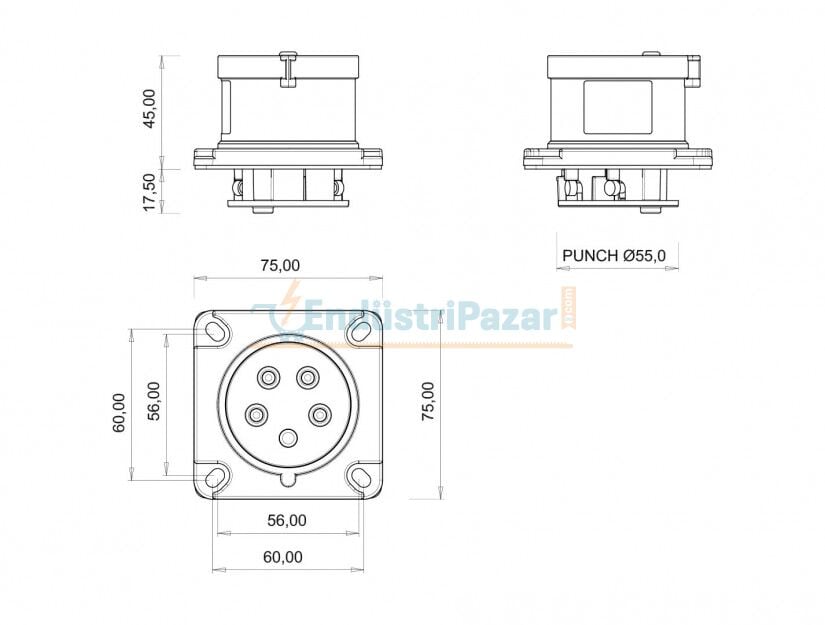 5*16A 380V MAKİNE FİŞİ CEE NORM 3P+E+N IP44 BC1-1505-2114 BEMİS