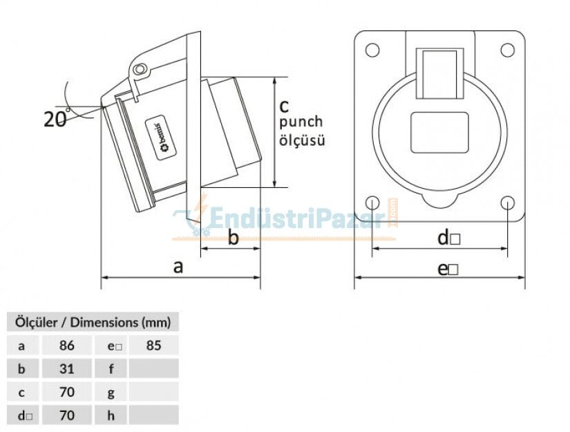 5*16A 380V 45° Eğik Makine Priz IP44 BC1-1505-2420 BEMİS