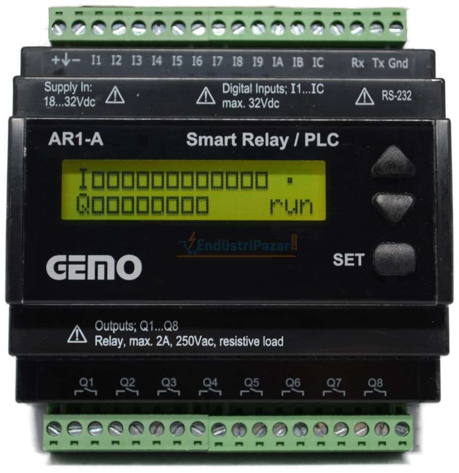 AR1-A-24VDC Ray Tipi ''Ladder Logic'' ile Programlanabilir PLC GEMO