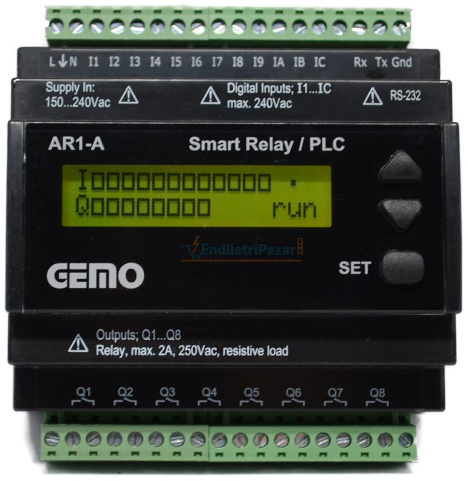AR1-A-230VAC Ray Tipi ''Ladder Logic'' ile Programlanabilir PLC GEMO