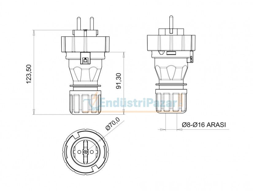 1*16A Düz Fiş BS1-1402-7011 IP68 BEMİS