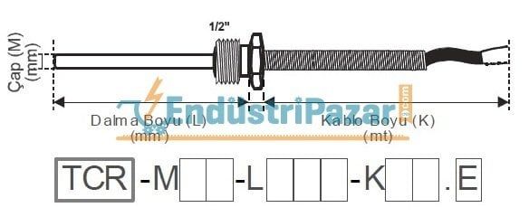 TCR-M06-L150-K02.J DALMA BOYU 150MM TÜP ÇAP 6 MM 1/2`` REKORLU 2MT KABLOLU BAYONET J TİPİ TERMOKUPL AISI304 EMKO