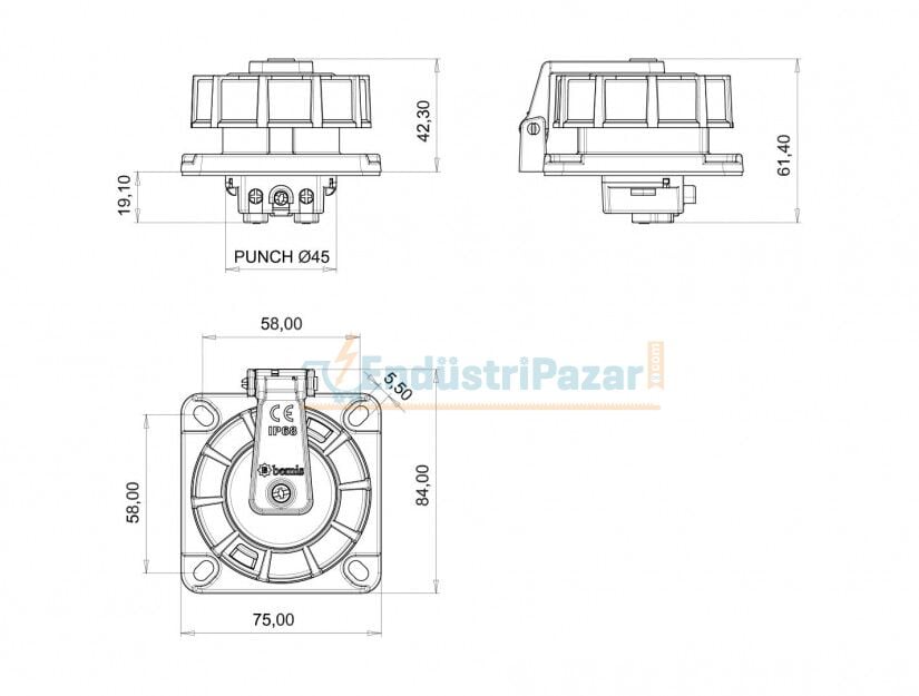 1*16A Vidalı Bağlantılı Makine Priz BS1-1402-7410 IP68 BEMİS
