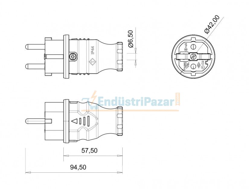 1*16A Kauçuk Monofaze Düz Fiş Sarı IP44 BV3-1402-2011 BEMİS
