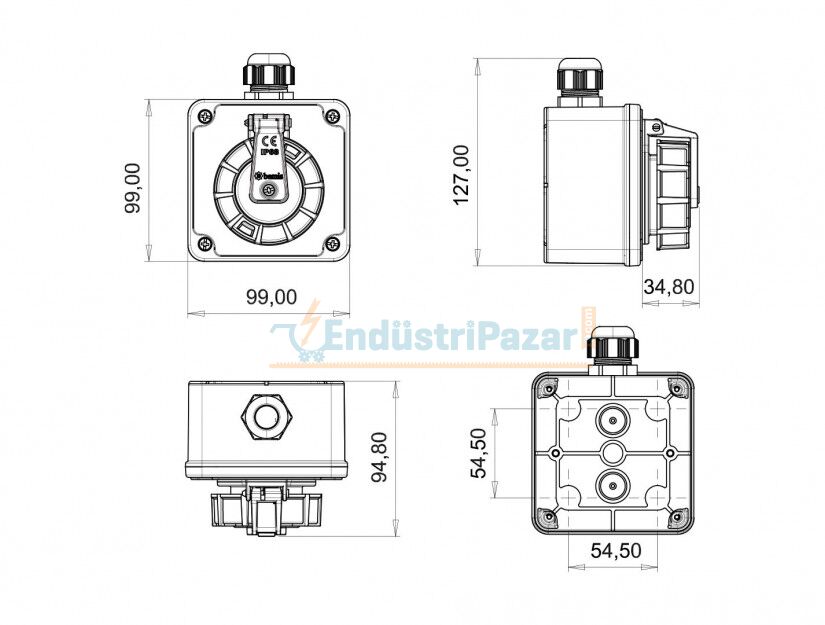 1*16A Vidalı Bağlantılı Duvar Priz BS1-1402-7510 IP68 BEMİS