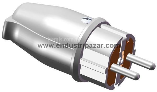 1*16A KAUÇUK MONOFAZE DÜZ FİŞ GRİ IP44 BEMİS BV5-1402-2011