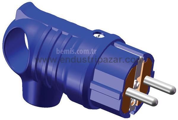 1*16A KAUÇUK MONOFAZE KULPLU EĞİK FİŞ MAVİ IP44 BEMİS BV2-1402-2021