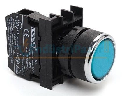 Düz Kafalı Yaylı 1NA Start Butonu Mavi 22mm IP50 B100DM EMAS