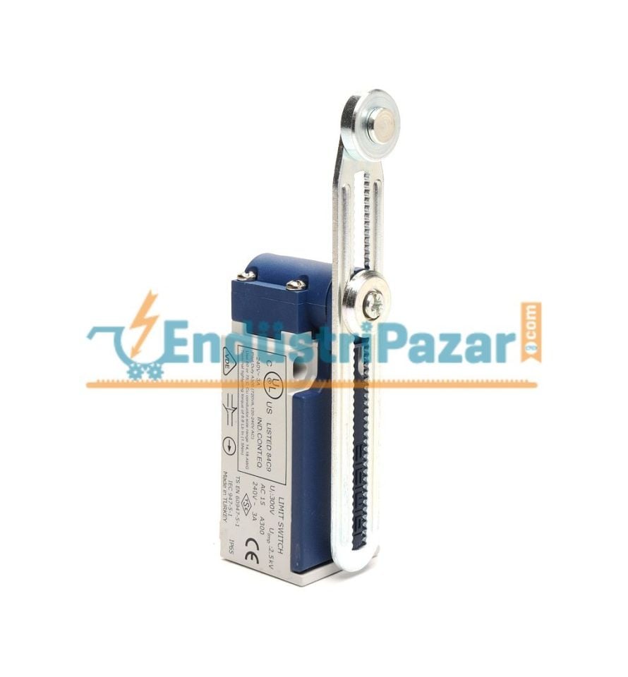 L5K13MEM123 AÇISAL HAREKETLİ 18MM AYARLI METAL MAKARALI UZUN DÖNER KOL SINIR ŞALTERİ EMAS
