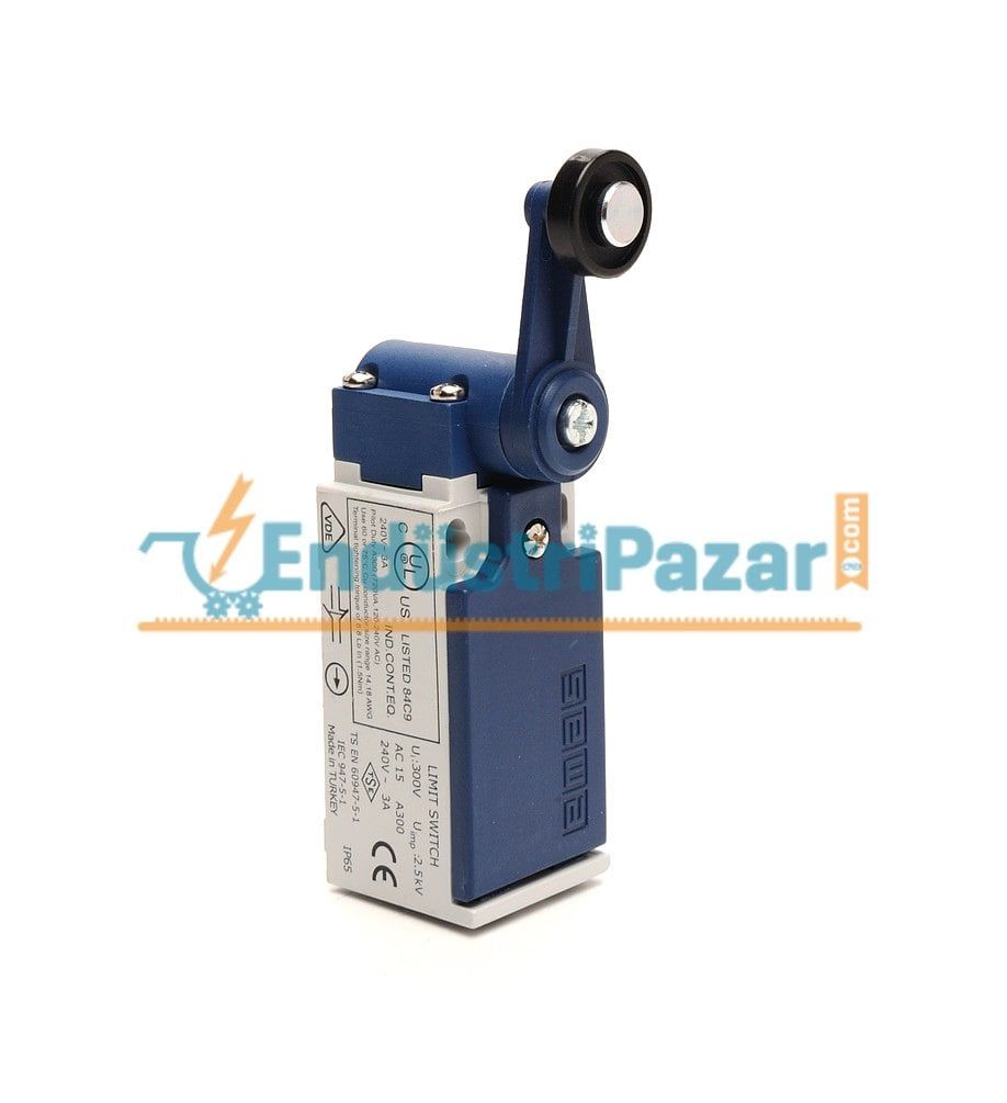 L5K13MEP121 AÇISAL HARKEKETLİ 18MM PLASTİK MAKARALI DÖNER KOL SINIR ŞALTERİ EMAS