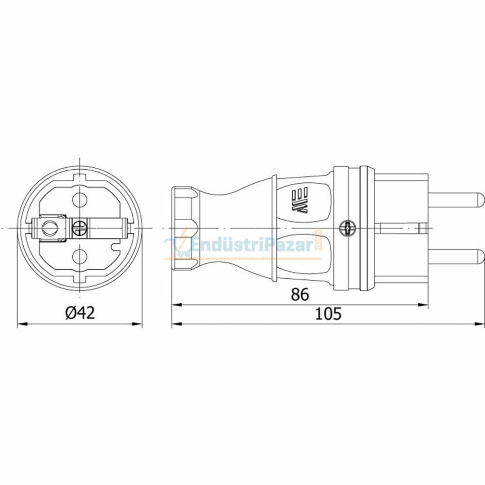 1*16A Kauçuk Düz Fiş Ups 404002 METE ENERJİ