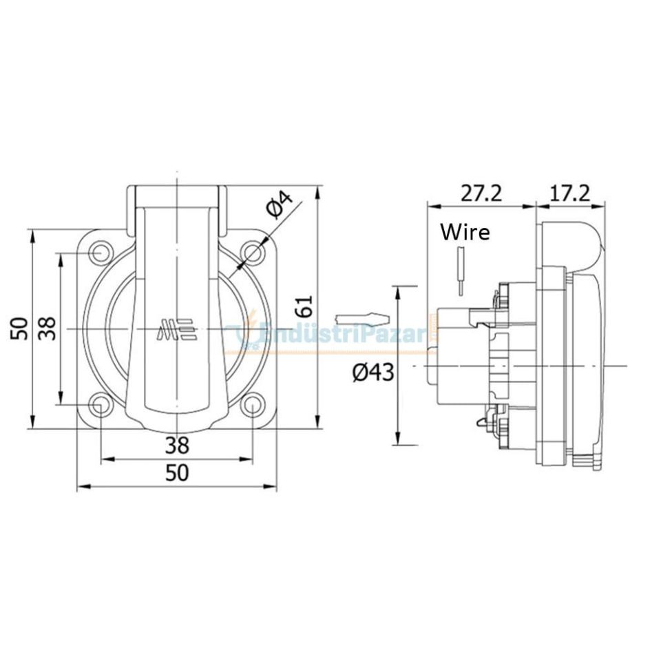 1*16A Pano Prizi (Üst Yan Giriş Contalı Kapak) 404030ST06 METE ENERJİ