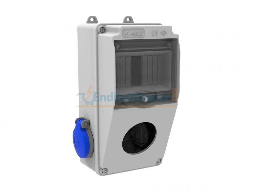 Ön 1 Adet Delikli - 1*16A 220V 2 Adet Yan Prizli Kombinasyon Halogen Free IP44 BH1-2101-2020 BEMİS