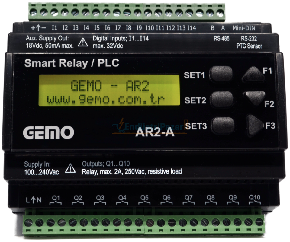 AR2-A-24VDC-14D-RTC Ray Tipi ''Ladder Logic'' ile Programlanabilir PLC GEMO