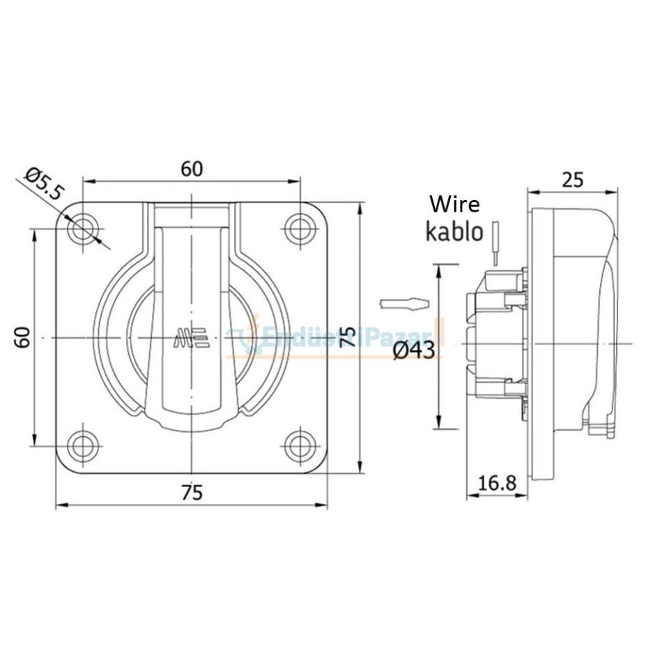 1*16A Makine Prizi Ups (Yan Giriş Contalı Kapak) 40404205 METE ENERJİ