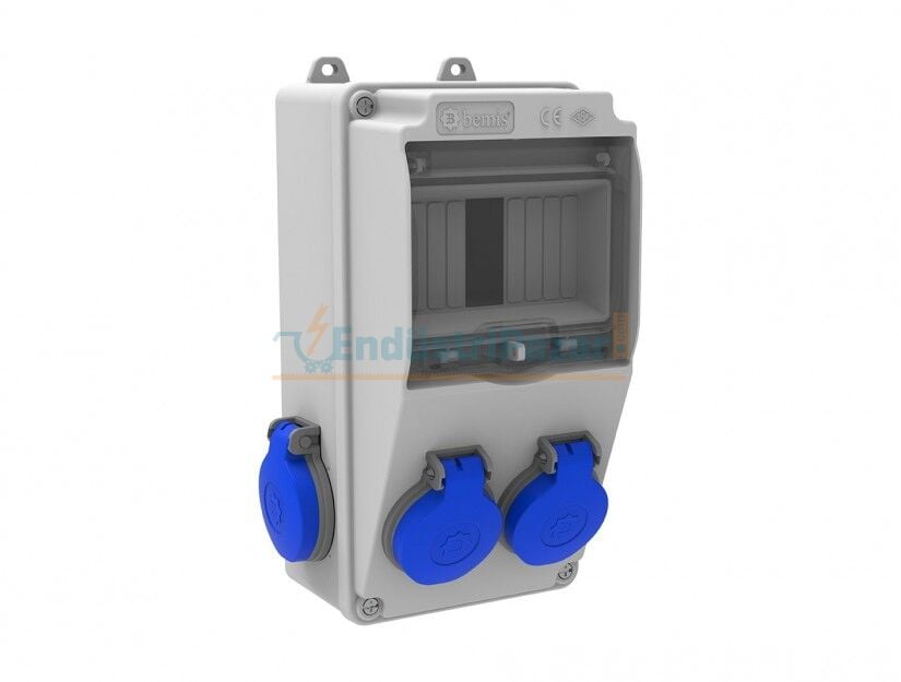 Ön 1*16A 220V 2 Adet - Yan 1*16A 220V 2 Adet Prizli Kombinasyon Halogen Free IP44 BH1-2202-2020 BEMİS