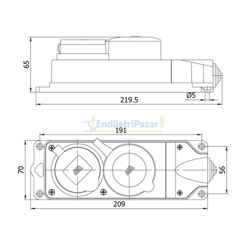 3*25A Kauçuk 2'li Grup Priz (3*25A 1Adet/1*16A 1Adet) 401050 METE ENERJİ