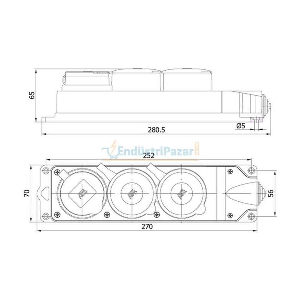 3*25A Kauçuk 3'lü Grup Priz (3*25A 2Adet/1*16 1Adet) 401051 METE ENERJİ