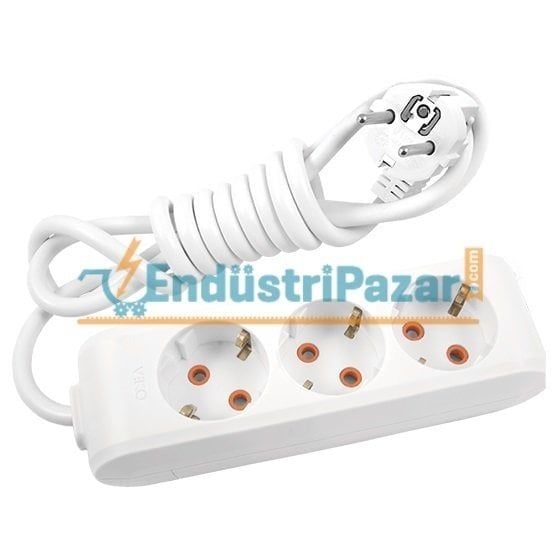 ÜÇLÜ GRUP PRİZ TOPRAKLI KLEMENSLİ ÇOCUK KORUMALI 1 METRE KABLOLU (MULTİ-LET SERİSİ-BEYAZ) 90 11 33 01 VİKO
