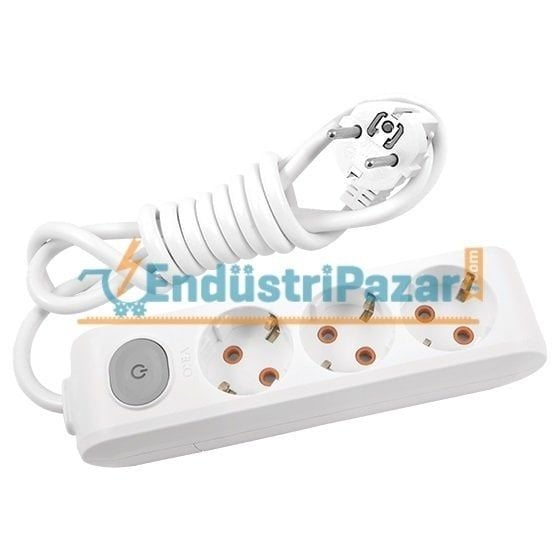 ÜÇLÜ GRUP PRİZ ANAHTARLI TOPRAKLI KLEMENSLİ ÇOCUK KORUMALI 5 METRE KABLOLU (MULTİ-LET SERİSİ-BEYAZ) 90 11 73 05 VİKO