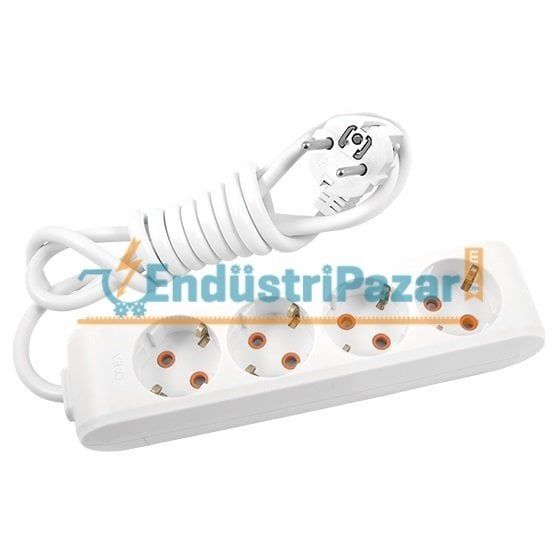 DÖRTLÜ GRUP PRİZ TOPRAKLI KLEMENSLİ ÇOCUK KORUMALI 2 METRE KABLOLU (MULTİ-LET SERİSİ-BEYAZ) 90 11 34 02 VİKO