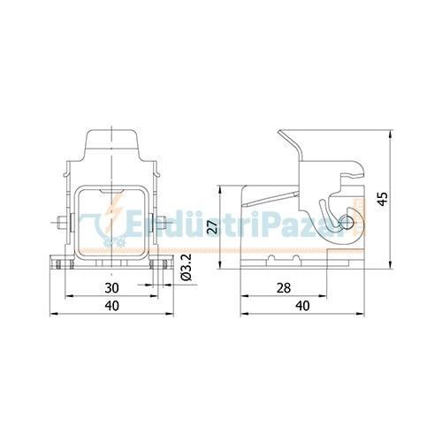 3*10A Eğik Makine Prizi (Yandan Kablo Girişli) IP65 403254S METE ENERJİ
