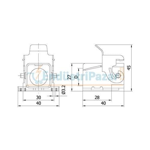 3*10A Eğik Makine Prizi (Kablo Geçişli-Yandan Kablo Girişli) IP65 403255S METE ENERJİ