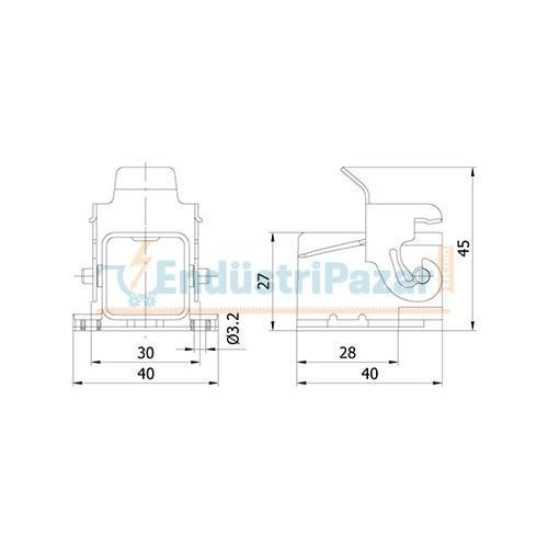3*10A Eğik Makine Prizi (Arkadan Kablo Girişli) IP65 403257S METE ENERJİ