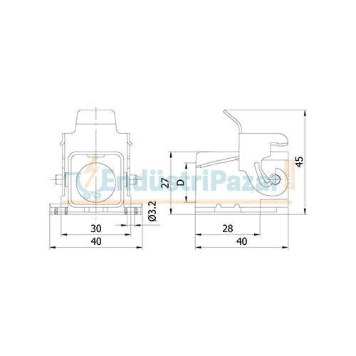 3*10A Eğik Makine Prizi (Kablo Geçişli-Arkadan Kablo Girişli) IP65 403256S METE ENERJİ