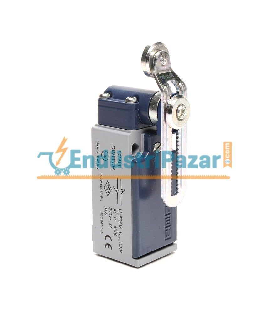 L51K13MEM124 AÇISAL HARKETLİ 18MM KIVRIMLI AYARLANABİLİR METAL MAKARALI DÖNER KOL SINIR ŞALTERİ EMAS