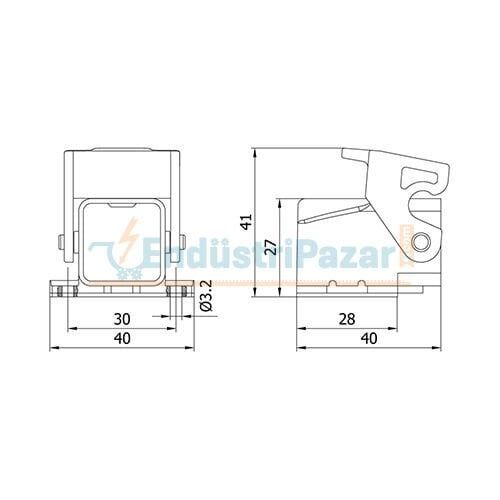3*10A Eğik Makine Prizi (Arkadan Kablo Girişli) IP65 403268 METE ENERJİ