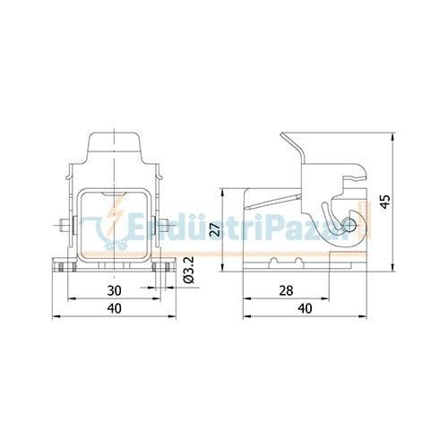 4*10A Eğik Makine Prizi (Yandan Kablo Girişli) IP65 403002S METE ENERJİ