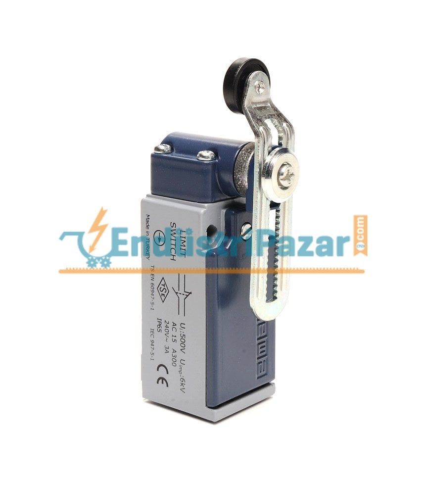 L51K13MEP124 AÇISAL HAREKETLİ 18MM KIVRIMLI AYARLANABİLİR PLASTİK MAKARALI DÖNER KOL SINIR ŞALTERİ EMAS