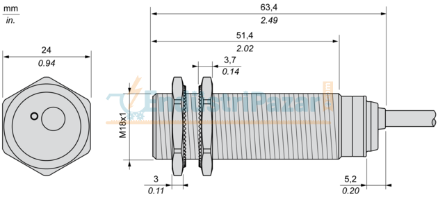 İndüktif Sensör M18 8mm Algılama 2 Metre Kablolu 24...240VAC/DC XS618B1MAL2