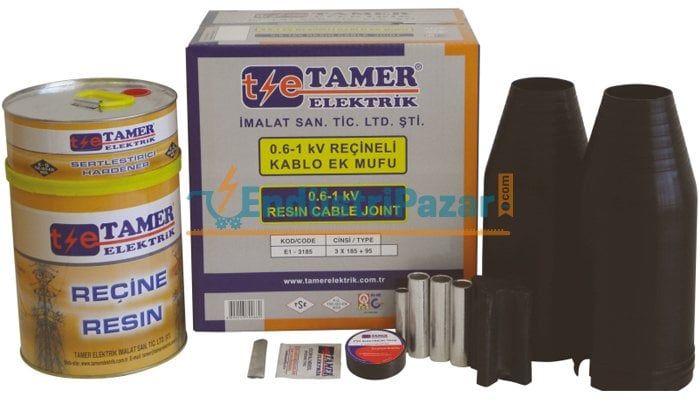 3*185+95 KABLO KESİTLİ ALÜMİNYUM İLETKENLER İÇİN REÇİNELİ EK MUFU 0,6-1kV AE1 31859 TAMER
