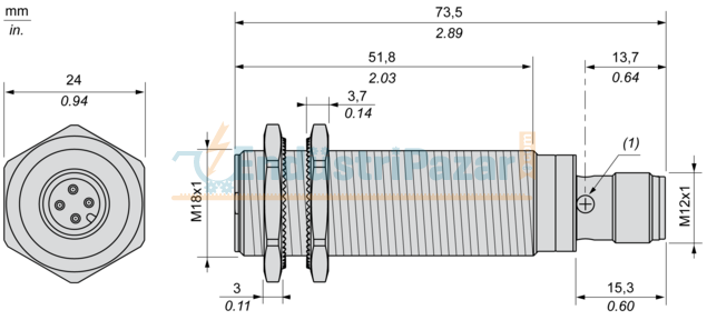 İndüktif Sensör M18 8mm Algılama M12 Konnektör 12...48VDC XS618B1PAM12